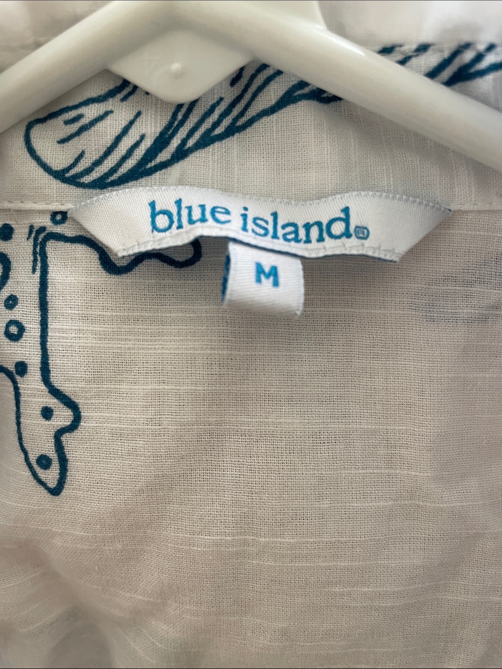 blue island White Beach Cover-Up with Blue Seashell Print - Picture 5 of 7